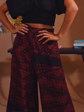 MANAOLA Black & Red Kapa Print Wide Leg Pants